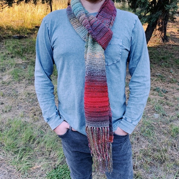 Handmade Crochet Unisex Extra Long Oversized Colorful Scarf with Fringe - Picture 6 of 7